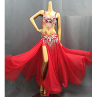 Costume de danse du ventre professionnel pour femmes, vente chaude, tenue pour spectacle sur scène, ensemble de 3 pièces, costume de danseuse de carnaval orné de perles
