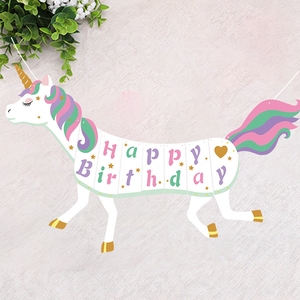 Nueva cute unicorn paper flag pennant children baby shower gift supplies <span class=keywords><strong>happy</strong></span> birthday celebration decoration Banner - Product Image 1