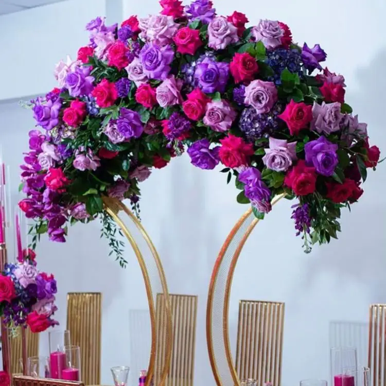 GIGA Kích Thước Lớn Wedding Trung Tâm Trang Trí Hôn Nhân Cầu Lớn Vàng Kim Loại Flower Đứng Arch Flowers