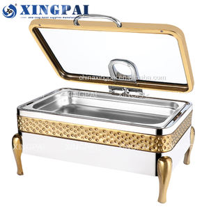 XINGPAI ชุดเครื่องอุ่น<span class=keywords><strong>อาหาร</strong></span>สเตนเลสสตีล,ทรงสี่เหลี่ยมผืนผ้าสีทองสำหรับโรงแรมระดับห้าดาวพร้อมฝาแก้วมองเห็นได้ - Product Image 3