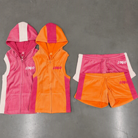 Ensemble de survêtement 2 pièces en velours pour femme, style Y2K, avec veste sans manches zippée et short, personnalisable avec logo, décontracté