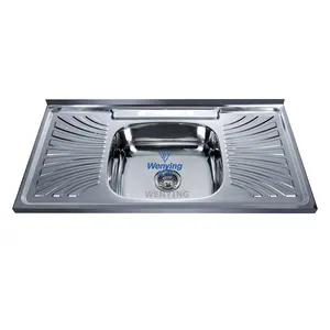 Above Counter Lay On Edge Single Bowl With Drainboard Stainless Steel Machine Made Sink