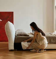 Lit Queen Modulaire Moderne Rembourré Crème Français avec Tête de Lit Douce en Tissu Blanc Amovible et Lavable, Cadre de Lit pour Chambre à Coucher