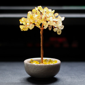 Yellow <b>Crystal</b> <b>Tree</b> Citrine Handmade Home Office Desktop Decoration Treasure Bowl Money <b>Tree</b> Gift - Product Image 1