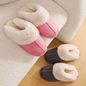 รองเท้าแตะแฟชั่นขายดีสำหรับผู้หญิง รองเท้าใส่ในบ้านแบบนุ่ม อุ่นสบาย สำหรับคู่รัก รองเท้าแตะขนเฟอร์เทียม รองเท้าแตะผ้ากำมะหยี่สำหรับผู้หญิง - Product Image 3