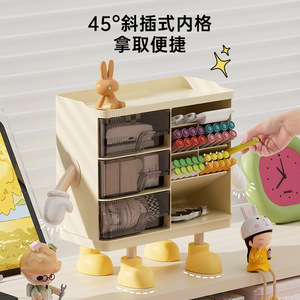 Caja de almacenamiento de escritorio con cajón inclinado, soporte para bolígrafos, organizador de papelería transparente con compartimentos, gran capacidad, multifuncional - Product Image 3