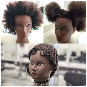 <span class=keywords><strong>Tête</strong></span> de mannequin <span class=keywords><strong>afro</strong></span> courte bouclée de 10 pouces pour débutants, pratique du tressage, de la coupe et du coiffage, comprend un pince, <span class=keywords><strong>cheveux</strong></span> humains durables pour l'entraînement - Product Image 6