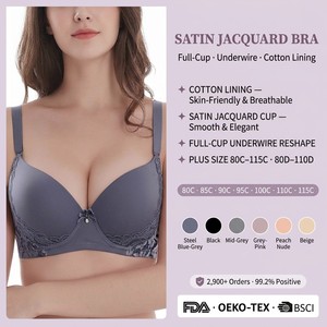 Sujetador de cobertura total para mujer, tallas grandes, con aros, de satén jacquard, copa delgada moldeada, tirantes fijos, estilo <span class=keywords><strong>corazón</strong></span>, venta al por mayor - Product Image 2