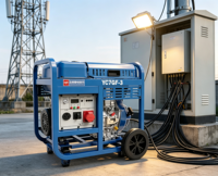 Générateur diesel portable Yuchai 7 kW, 8 kW max, démarrage électrique, 230 V/400 V, châssis ouvert, silencieux, 50/60 Hz, AVR, roues, YC7GF-3