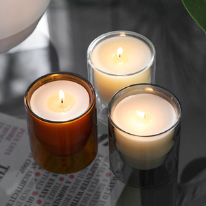 มือทําเป่าเทียนหอมผนังคู่หรูหราแก้ว borosilicate โถเชิงเทียนสําหรับเทียนพร้อมฝาปิดสําหรับตกแต่งบ้าน - Product Image 3