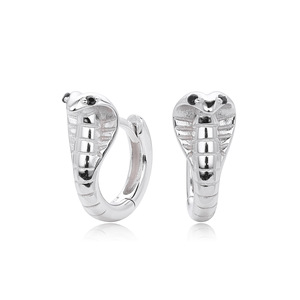Boucles d'oreilles tendance pour femme en argent 925, créoles serpent cobra S925 en argent sterling avec yeux noirs, bijoux fins et élégants pour femme - Product Image 2