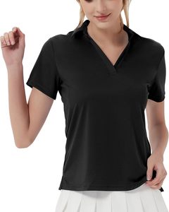 QBK Haut de <span class=keywords><strong>golf</strong></span> pour <span class=keywords><strong>femme</strong></span> UPF 50+ Dry Fit à col en V, manches courtes, tricoté, uni, broderie machine, 160g - Product Image 6