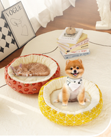 Canapé-lit pour chat et chien en peluche chaude 100% coton, coussin doux avec housse non amovible pour toutes les saisons, lavable à la main