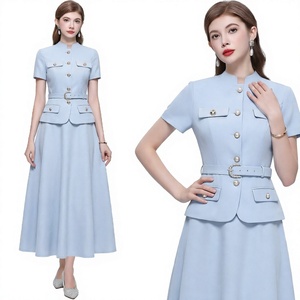 2025 Autumn Solid Woven Casual 2 Piece <b>Set</b> Women O-Neck Full Sleeve Loose Fit Breathable Anti-Static Top Skirts Full Length - Product Image 3