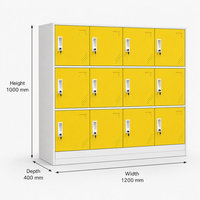 Armoire à casiers métalliques pour enfants à 12 portes pour le rangement en classe scolaire, casiers en acier jaune avec portes verrouillables et étagères ouvertes