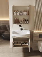 Ensemble de meuble-lavabo mural en aluminium alvéolé épaissi couleur crème avec grand lavabo en céramique profond pour salle de bain