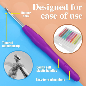 9Pcs/Set 2mm-6mm Multicolor Plastic Handle Aluminum <b>Crochet</b> <b>Hooks</b> Knitting Needle Set Yarn Sweater Weave Craft Tools - Product Image 3