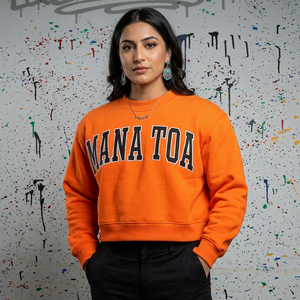 Sudadera con capucha y media cremallera MANA TOA ORANGE, hecha a medida, 100% algodón, con apliques bordados en NEGRO, CLUSH SPORTS, de terciopelo para invierno - Product Image 1