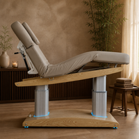 Camilla de Masaje Eléctrica de 4 Motores con Doble Columna de Aluminio, Estructura de Madera, Función de Inclinación, Altura Ajustable, Cama de Tratamiento para Spa y Fisioterapia