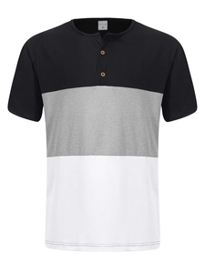 Camiseta de poliéster transpirable para hombre, camiseta informal de manga corta con bloqueo de tres colores, camiseta de verano de fábrica - Product Image 2