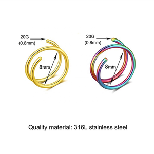 6/8/10mm Spiral <strong>Nose</strong> <strong>Ring</strong> 20 Gauge <strong>Thin</strong> <strong>Nose</strong> Piercings F136 Stainless Steel Double Hoop <strong>Nose</strong> <strong>Ring</strong> - Product Image 5