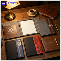 Carnet pliable laserable en toile/cuir PU, personnalisable, vierge, multi-poches, avec bloc-notes intégré pour bureau d'entreprise