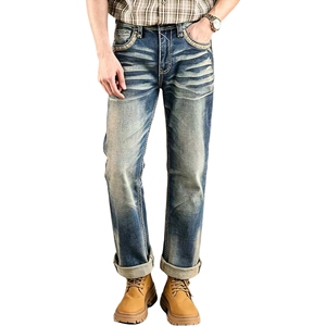 Heavy Stitch Men’s <b>Embroidered</b> Back pockets Stock Denim <b>Jeans</b> Mid Waist Washed Straight Leg fashion <b>jeans</b> - Product Image 2