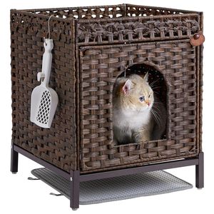 Casa de gatito interior tejida a mano, cómoda cesta de almacenamiento, cama para gatos, cueva de ratán para gatos, cubo para mascotas, casas para mascotas, caja de arena oculta - Product Image 2