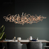 Post-moderne Lumière De Luxe Style Restaurant Long En Acier Inoxydable LED Lustre Or Rose Finition Designer Bar Lustre Modèle