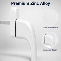 Poignée de fenêtre à battant en alliage de zinc blanc satiné, levier ergonomique non verrouillable pour fenêtre en PVC ou aluminium avec axe carré