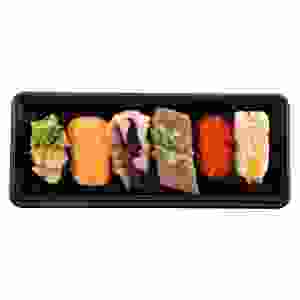 Plateau à sushi deux pièces noir de haute qualité de Taiwan avec couvercle transparent 8 oz PS matériel jetable pour usage alimentaire - Product Image 1