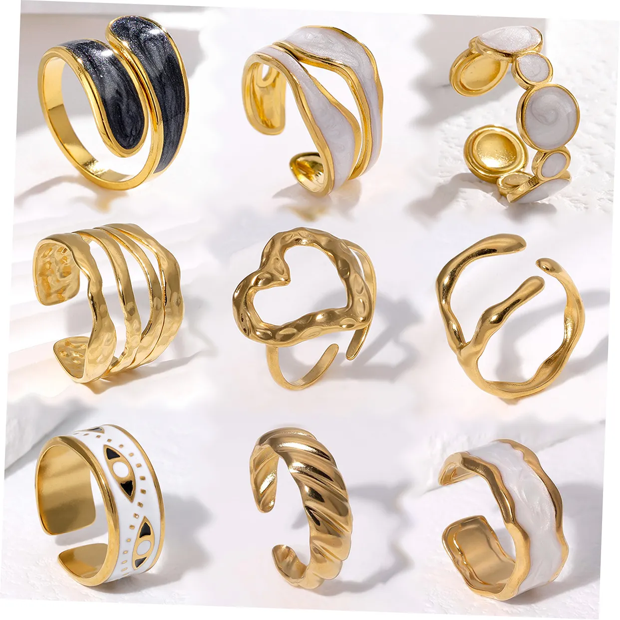 خواتم عصرية تصاميم متعددة من الفولاذ المقاوم للصدأ 18k خاتم مفتوح للإصبع غير منتظم الذهب للنساء مجوهرات الخواتم