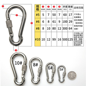 คาราบิเนอร์ Kanle ขนาด 8 มม. สแตนเลสสตีล พร้อมตัวล็อคแบบปลดเร็ว สำหรับปีนเขาและกิจกรรมกลางแจ้ง - Product Image 1