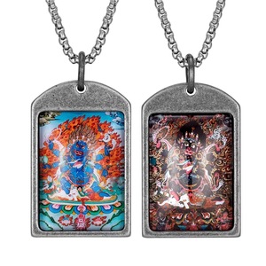 Pendentif Mahakala à six bras de style Thangka, forme bouclier, serti en clos, collier unisexe pour usage quotidien 216070 - Product Image 1
