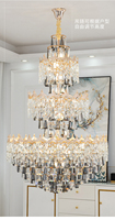 Lustre LED moderne en cristal avec hauteur réglable, en fer doré, avec garantie de 3 ans pour la maison, les escaliers et le salon