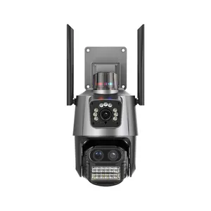 Tiga lensa iCSee kamera CC WiFi 3MP 9MP H.265 IP PTZ lensa ganda kamera kubah dengan 8X Zoom penglihatan malam warna penuh