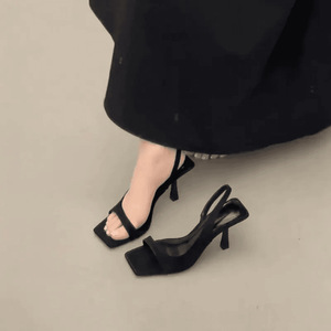 Sandales d'été ouvertes à <span class=keywords><strong>talon</strong></span> aiguille noir pour femme, élégantes et confortables, idéales pour le travail, les mariages et les soirées, avec tige en microfibre. - Product Image 2