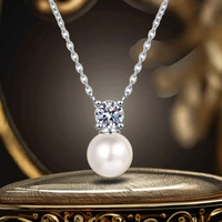 Personnalisé 0.5ct Moissanite 8mm Naturel Perle D'eau Douce Pendentif Collier Argent 925 Bijoux pour Femmes