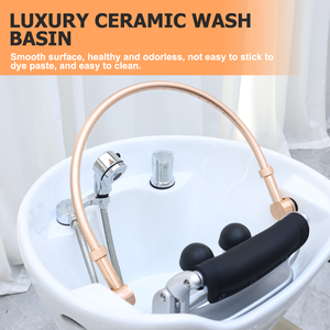 Sillón Reclinable Multifuncional para Salón de Belleza, Silla Giratoria para Lavado de Cabeza con Lavabo de Cerámica - Product Image 3