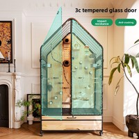 Cage à oiseaux panoramique de luxe en bois massif, conception de villa d'oiseaux de taille moyenne à grande avec bouton de bricolage mobile respirant pour animaux de compagnie