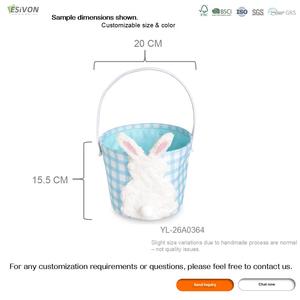 Cesta de Lona con Diseño de Conejito de Pascua, Azul a Cuadros, con Asa y Conejito de Peluche 3D para Habitación Infantil, Huevos, Dulces, Juguetes, Regalos, Recuerdos de Fiesta, ODM - Product Image 3