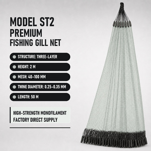 <span class=keywords><strong>Filet</strong></span> de pêche à trois couches en monofilament haute résistance avec flotteurs et lestes 2m x <span class=keywords><strong>50m</strong></span> maille 40-100mm - Product Image 1