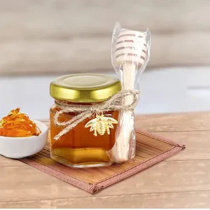 Stoples madu segi enam Mini 45ml kualitas tinggi dengan tutup emas untuk hadiah pernikahan nikmat selai madu permen Jelly