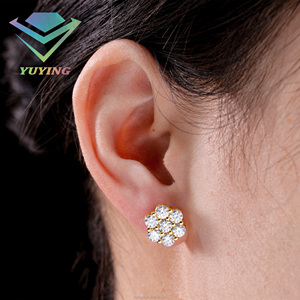 Factory to Ship 925 Sterling <b>Silver</b> 18k Gold Plated VVS D Color Moissanite Diamond Flower <b>Stud</b> Earrings with GRA Certificate - Product Image 1