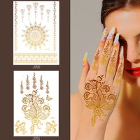 Autocollants de henné dorés, tatouages temporaires en papier doré résistants à l'eau pour femmes du Moyen-Orient, art corporel féminin