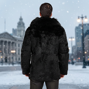 Parka d'hiver pour homme en fourrure de renard véritable, imperméable, avec grand col, design sobre, épaisse et écologique - Product Image 3