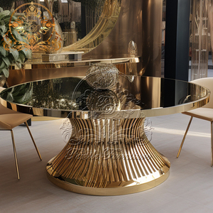 Tables et chaises en acier inoxydable de haute qualité, modernes, élégantes, pour la <span class=keywords><strong>location</strong></span>, les hôtels, les événements, les salles à manger, plateau en verre trempé, salon - Product Image 2