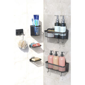 Banyor 6-Piece Bathroom Organizer <b>Set</b> Metal Adhesive Wall Mount Soap Dish <b>Toothbrush</b> <b>Holder</b> Shampoo Rack Minimalist Design - Product Image 1