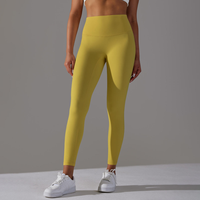 Leggings de yoga taille haute effet fesses galbées, sans couture, sans démarcation visible, double brossage, couleur nude, doux, respirants, pour l'entraînement et la course à pied pour femmes