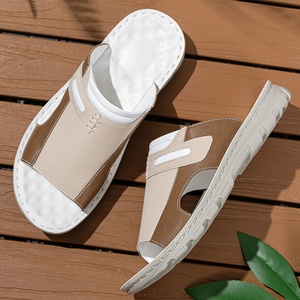 Sandales d'été bicolores marron pour hommes - Velcro, bout ouvert, respirantes, antidérapantes, semelle épaisse, décontractées, grandes tailles - Product Image 3